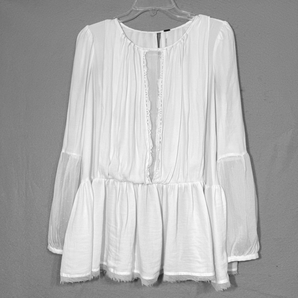 Free People The Soul Serene Blouse XS Ivory Boho Split Back Ethereal Feminine